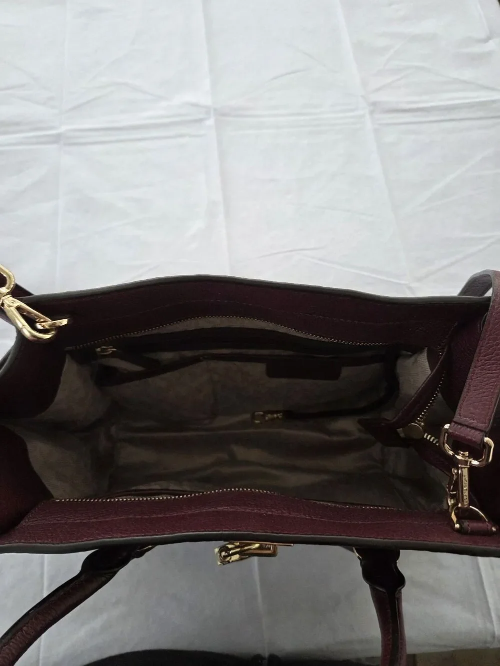 Michael Kors‎ Hamilton Lock Satchel Burgundy Leather Shoulder Crossbody Bag